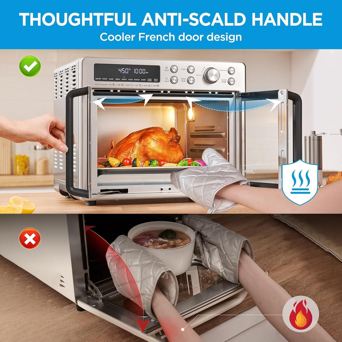 Midea 26.4Qt Air Fryer Toaster Oven, 10-in-1 French Door Combo, 1750W, SS