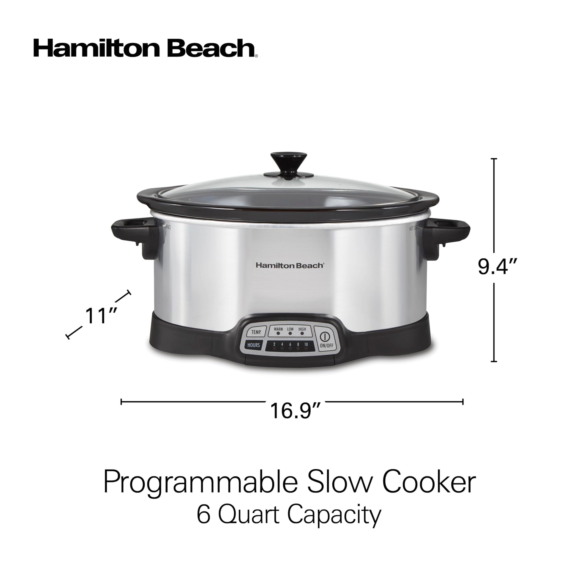 Hamilton Beach Programmable Slow Cooker, 6 Quart Capacity, Silver, 33463 - Available at All In One Marketplace Canada