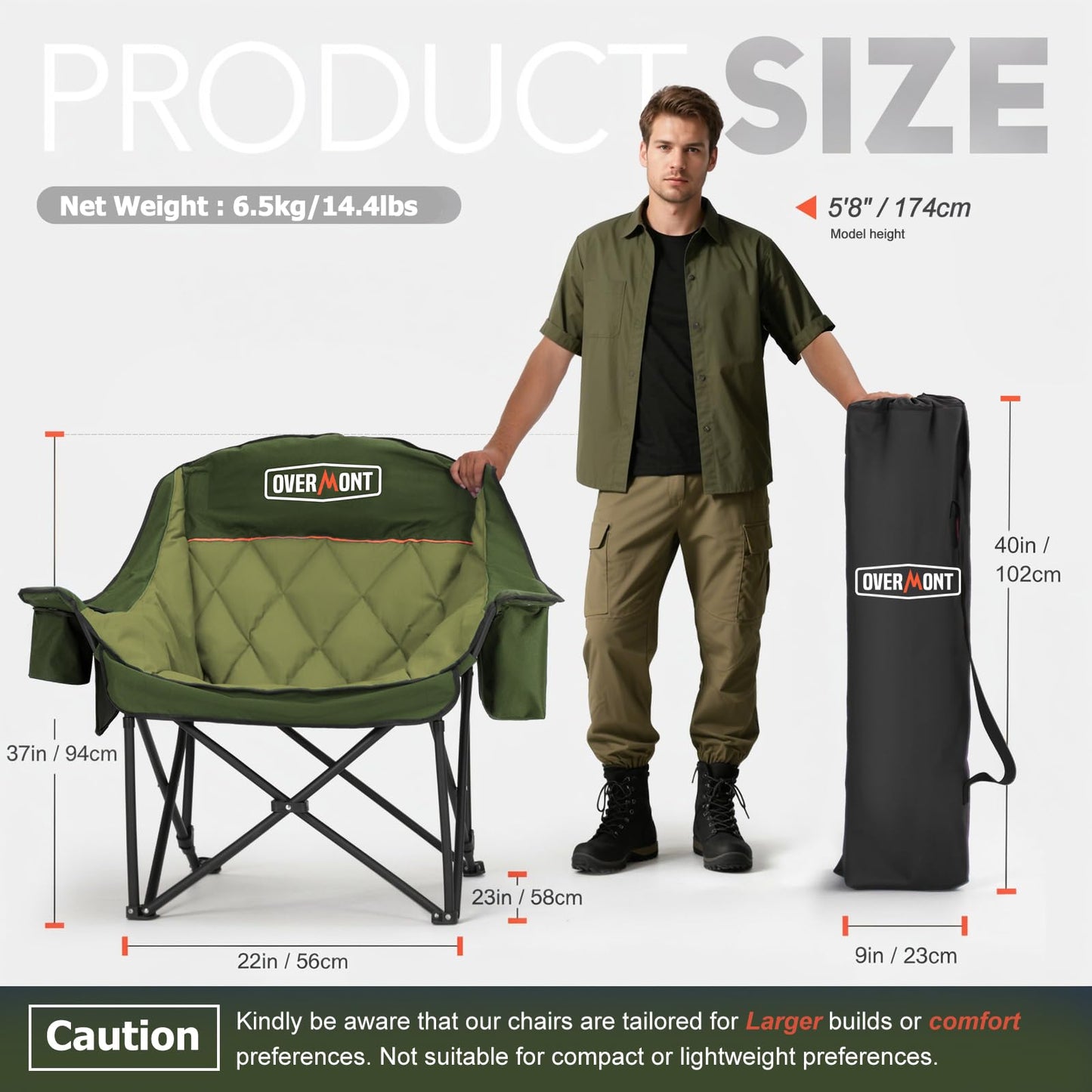 Overmont Oversized XL Camping Chair for Adults - 400lbs Support Heavy-Duty Padded Folding Chair with Side Pocket Cup Holder Cooling Bag for Outdoor Sports Garden Beach Fishing Lawn Green 🍁 All In One Marketplace Canada