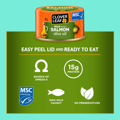 Clover Leaf Wild Flaked Pink Salmon Olive Oil 80g, 24 Easy-Peel Cans Clover Leaf
