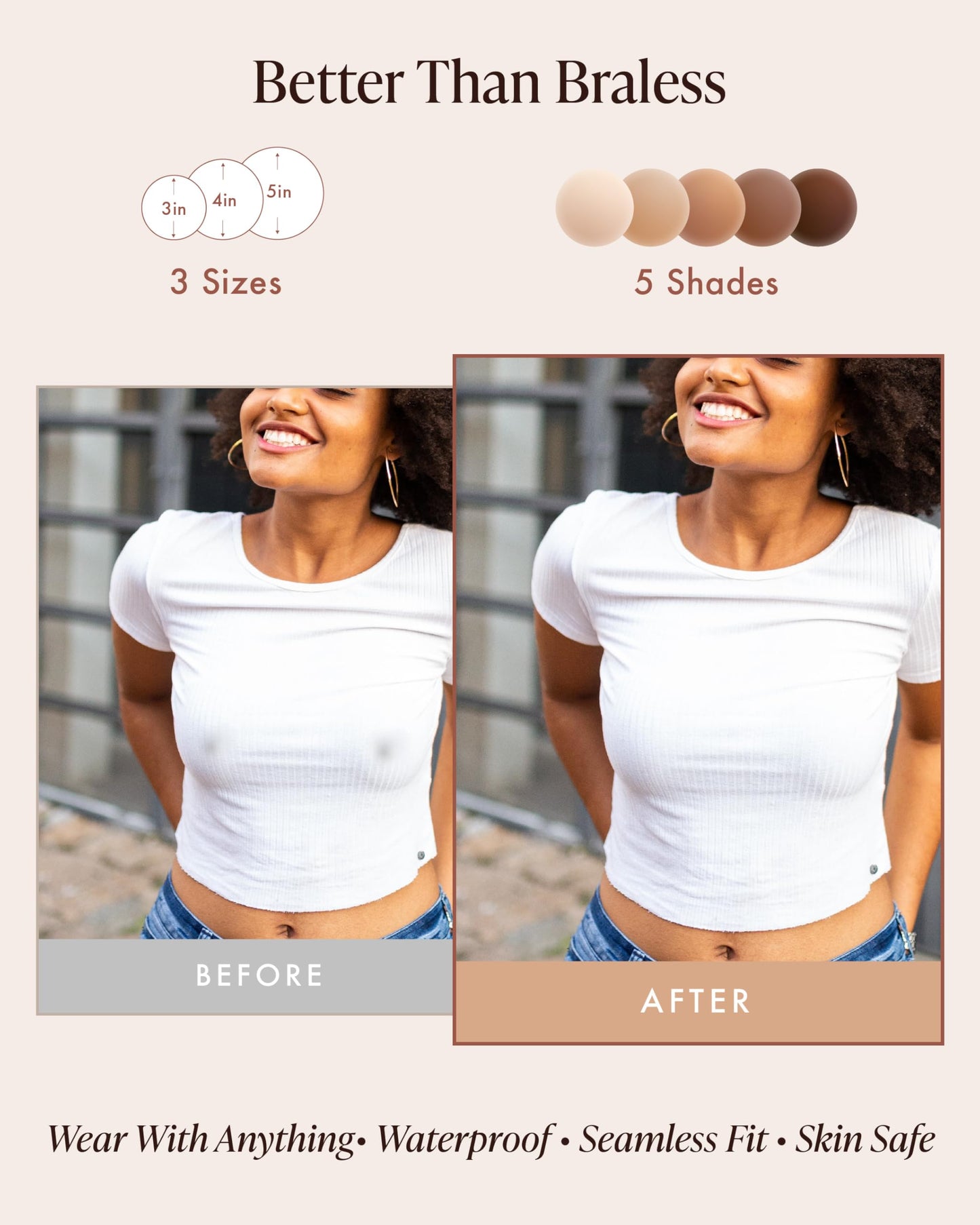 Bare Babe Reusable Silicone Nipple Covers - Waterproof, Nude, 4 Shades - Sticky Breast Stickers for Strapless Dress, Crème, Small (Fits AA-B)