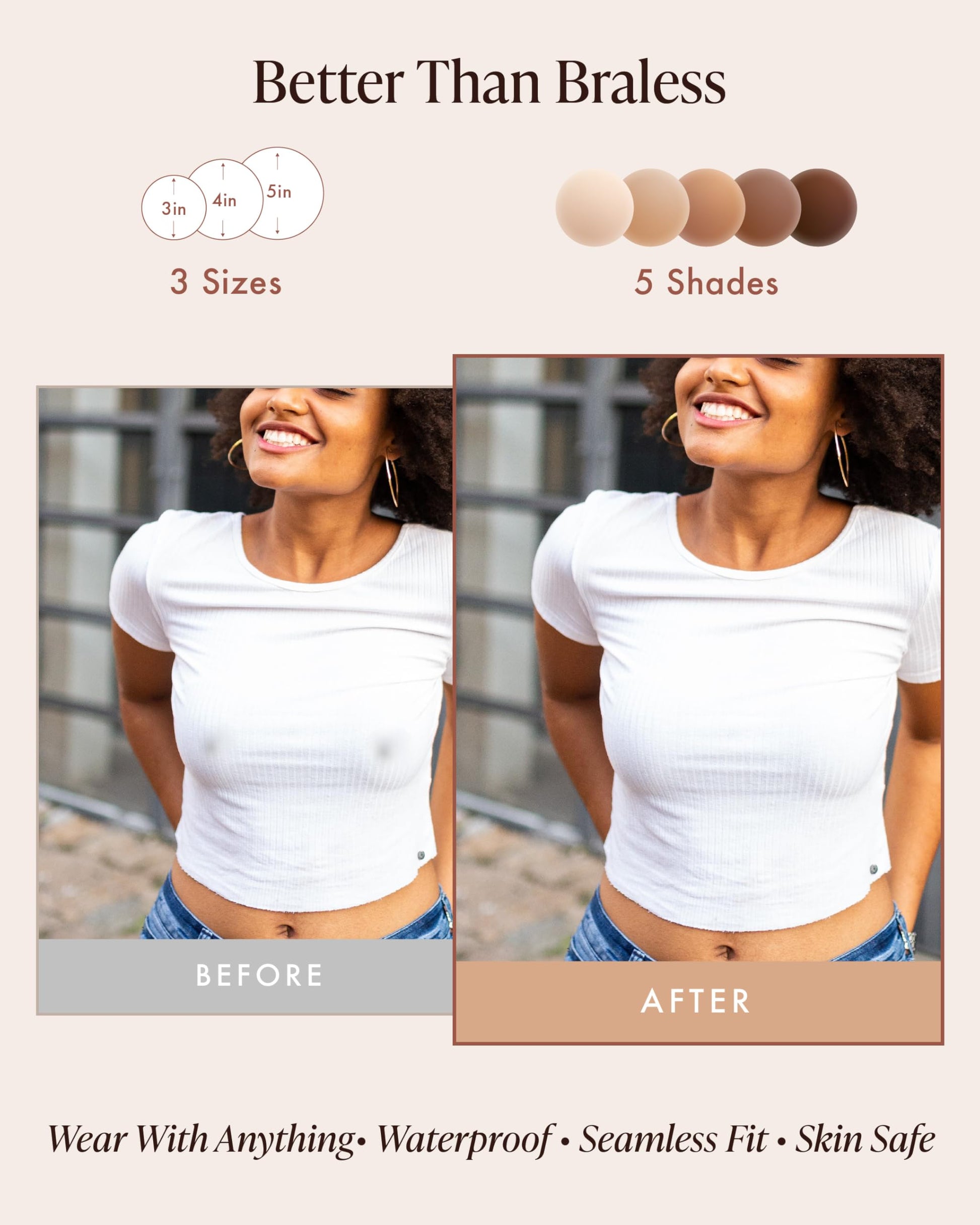 Bare Babe Reusable Silicone Nipple Covers - Waterproof, Nude, 4 Shades - Sticky Breast Stickers for Strapless Dress, Crème, Small (Fits AA-B)