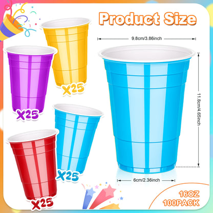 100 Pcs 16 Oz Disposable Plastic Cups, 4Color Party Drinking Cup for Picnic 🍁 All In One Marketplace Canada