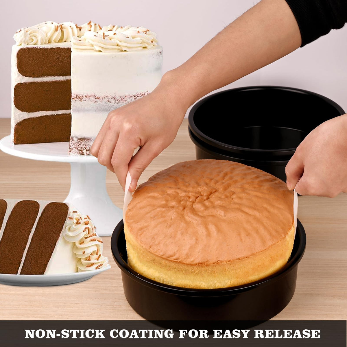 HUAKENER 8 Inch Cake Pan - Set of 3 Round Cake Pans with 100 Pieces Parchment Paper, Non-Stick Cake Baking Pans, Dishwasher Safe 🍁 All In One Marketplace Canada