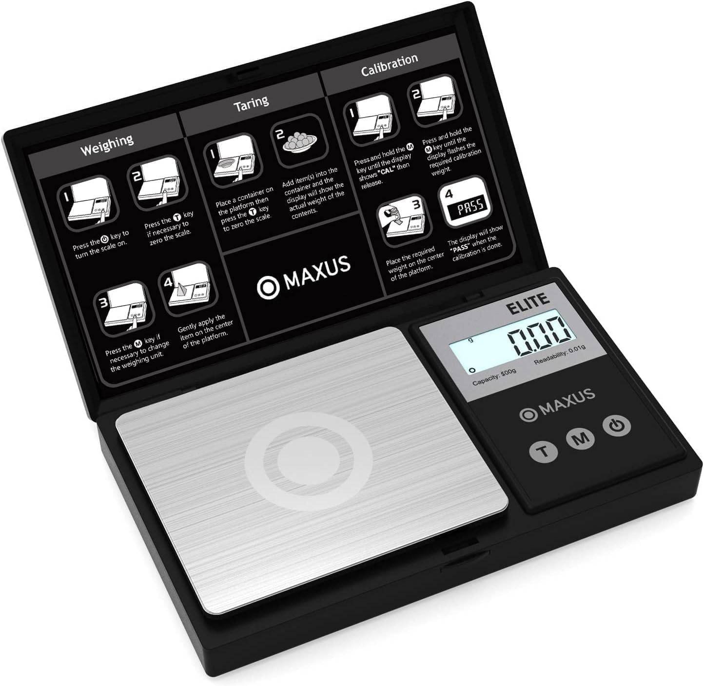 MAXUS Precision Pocket Scale 500g x 0.01g, Digital Gram Scale with Tray, Small Food Scale, Jewelry Scale, Ounces Grains Scale with Backlit LCD - Available at All In One Marketplace Canada