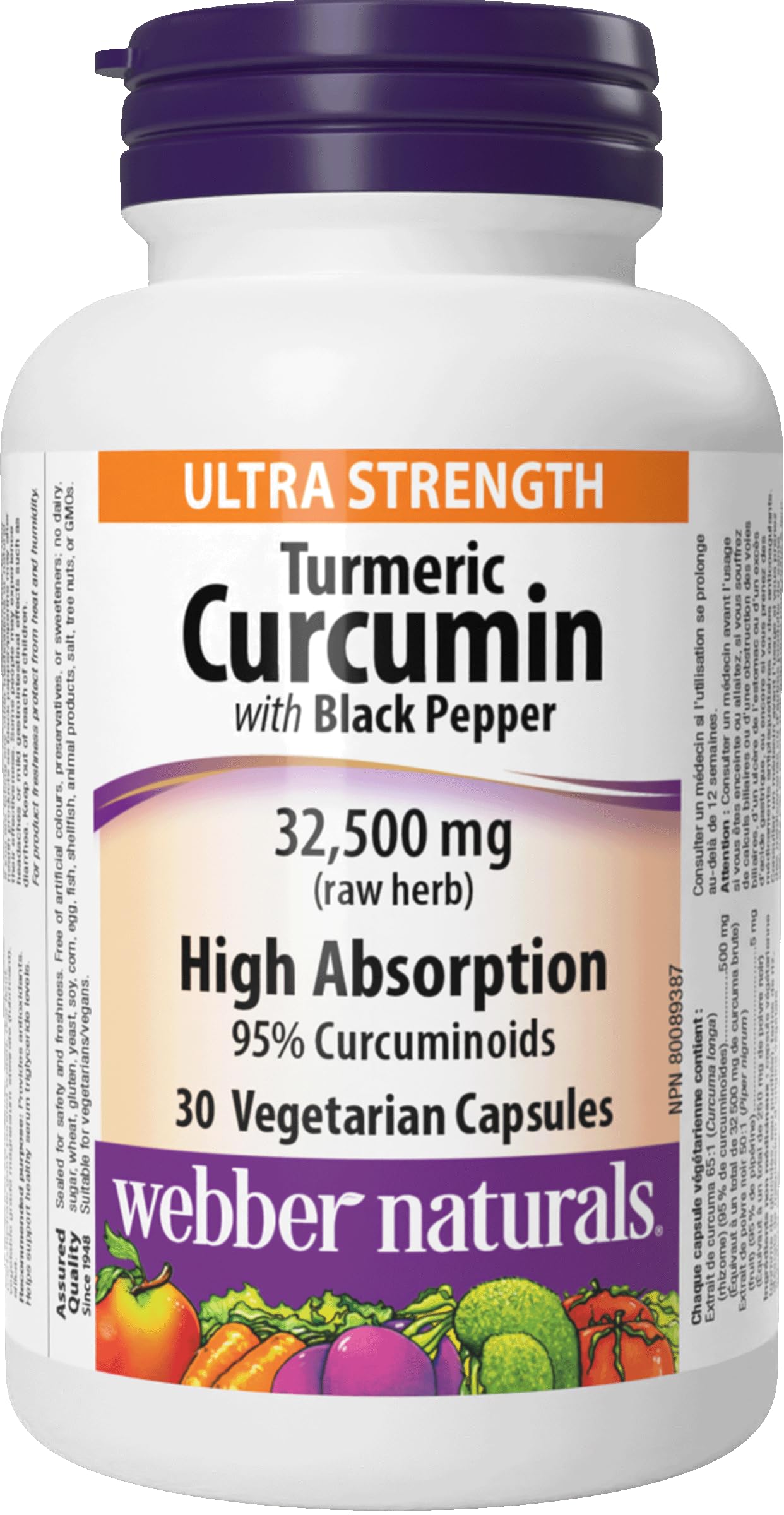 Webber Naturals Turmeric Curcumin Ultra Strength, 32,500 mg of Raw Herb, 30 Capsules, Antioxidant Support, Vegan Webber Naturals