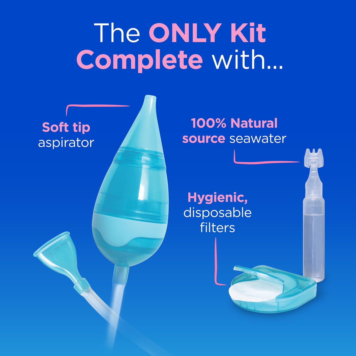 hydraSense Baby Nasal Aspirator, Baby Nasal Care, Gently Relieves Congestion in Babies, Non-medicated, With 100% Natural Source Seawater, Preservative-Free, 1 Kit