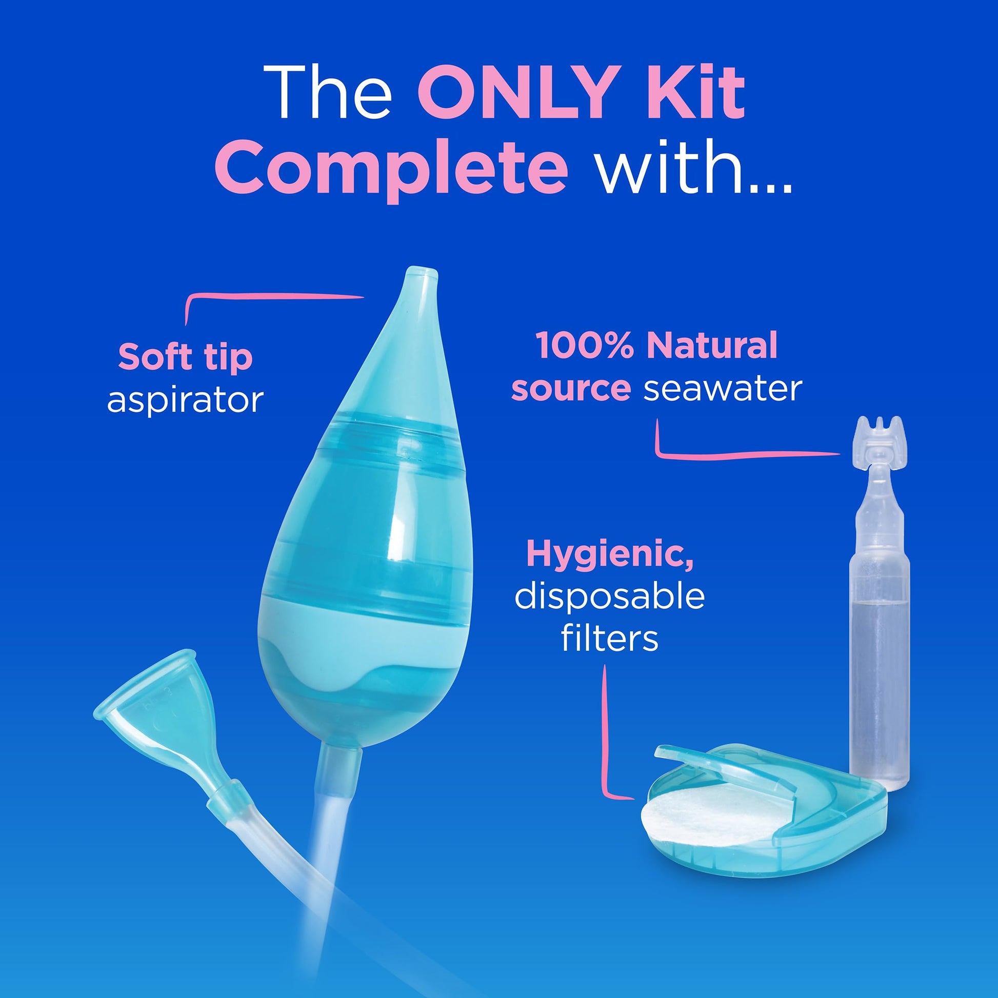 hydraSense Baby Nasal Aspirator, Baby Nasal Care, Gently Relieves Congestion in Babies, Non-medicated, With 100% Natural Source Seawater, Preservative-Free, 1 Kit