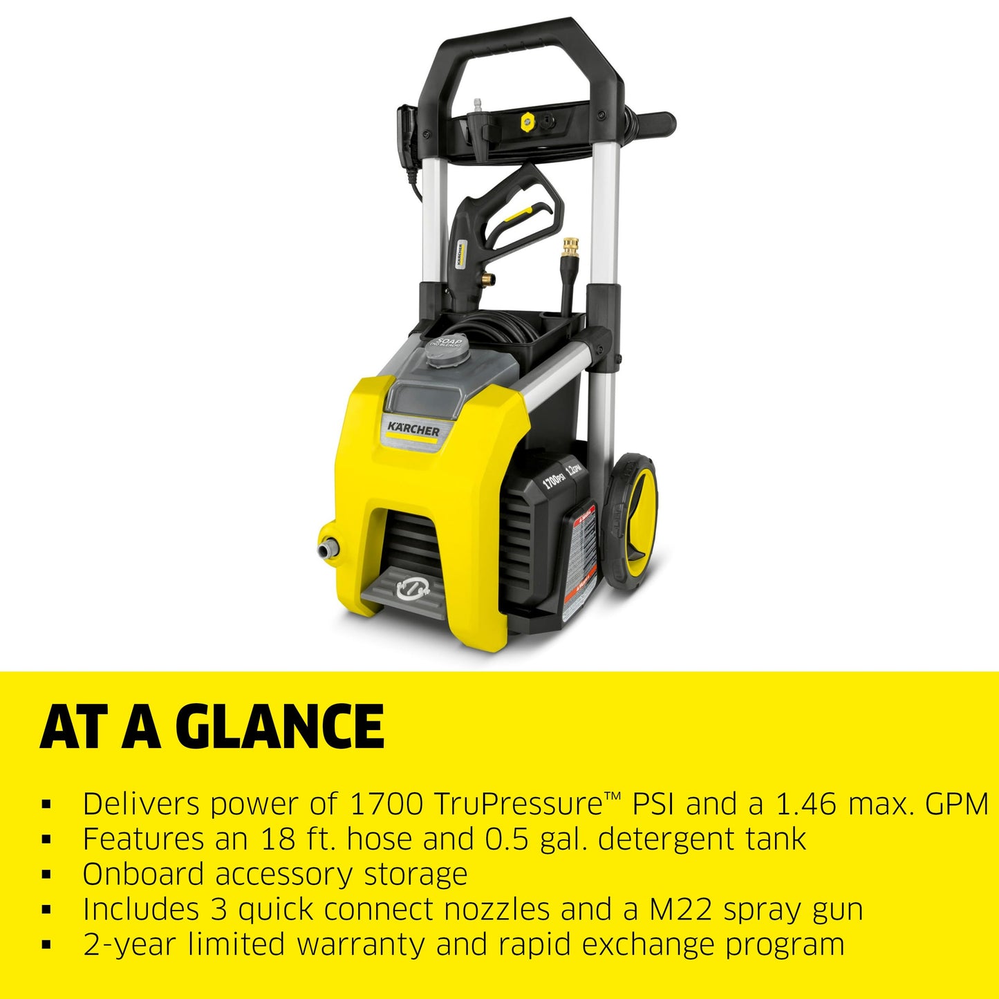 Kärcher K1700 Max 2125 PSI Electric Pressure Washer with 3 Spray Nozzles - Great for Cleaning Cars, Siding, Driveways, Fencing and More - 1.2 GPM KÄRCHER