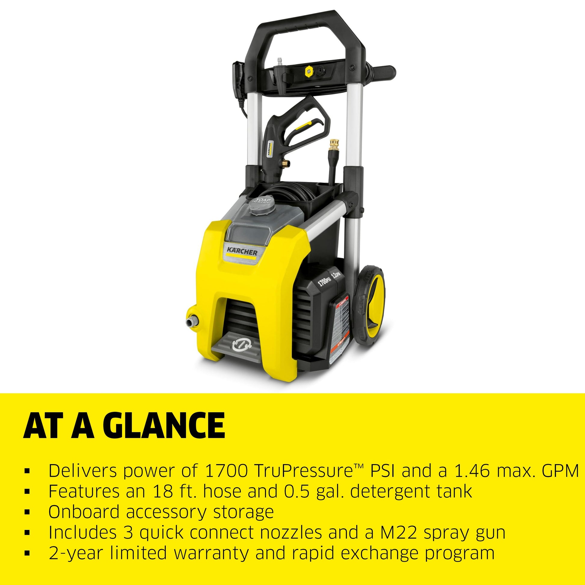 Kärcher K1700 Max 2125 PSI Electric Pressure Washer with 3 Spray Nozzles - Great for Cleaning Cars, Siding, Driveways, Fencing and More - 1.2 GPM KÄRCHER