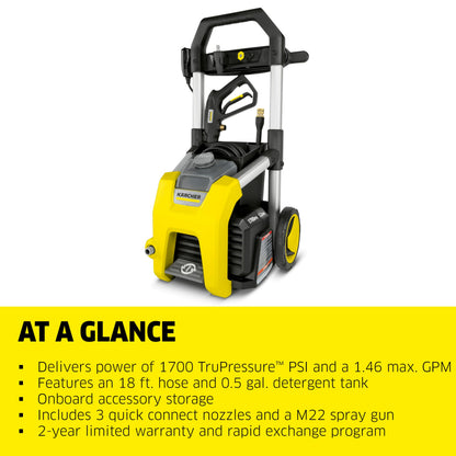 Kärcher K1700 Max 2125 PSI Electric Pressure Washer with 3 Spray Nozzles - Great for Cleaning Cars, Siding, Driveways, Fencing and More - 1.2 GPM KÄRCHER