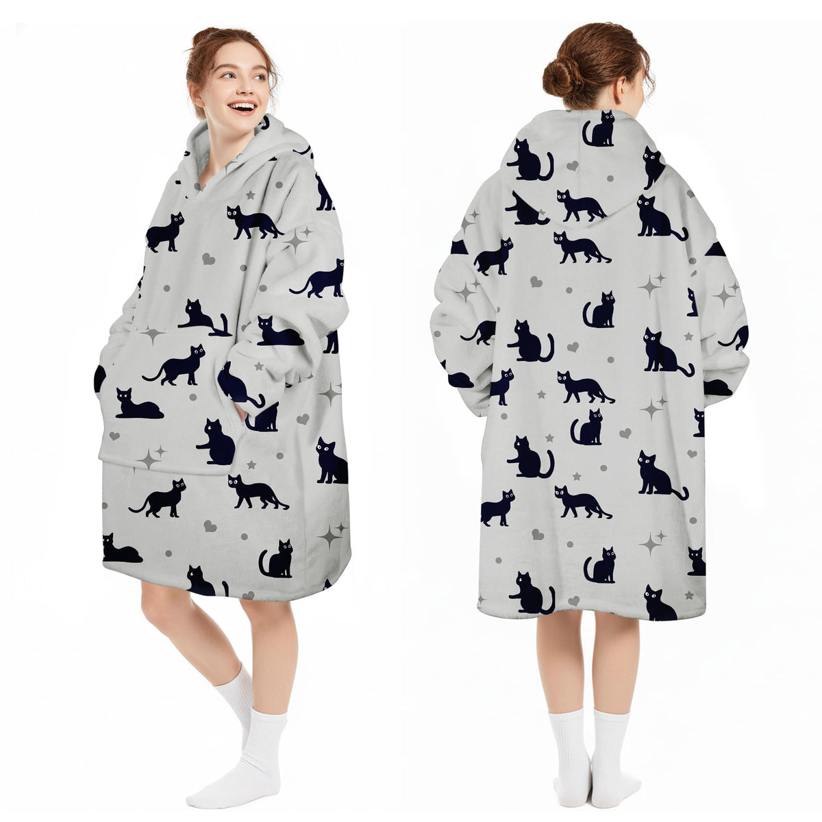 Queenshin Oversized Wearable Blanket Fluffy Hoodie for Women Men Girls Cat 🍁 All In One Marketplace Canada