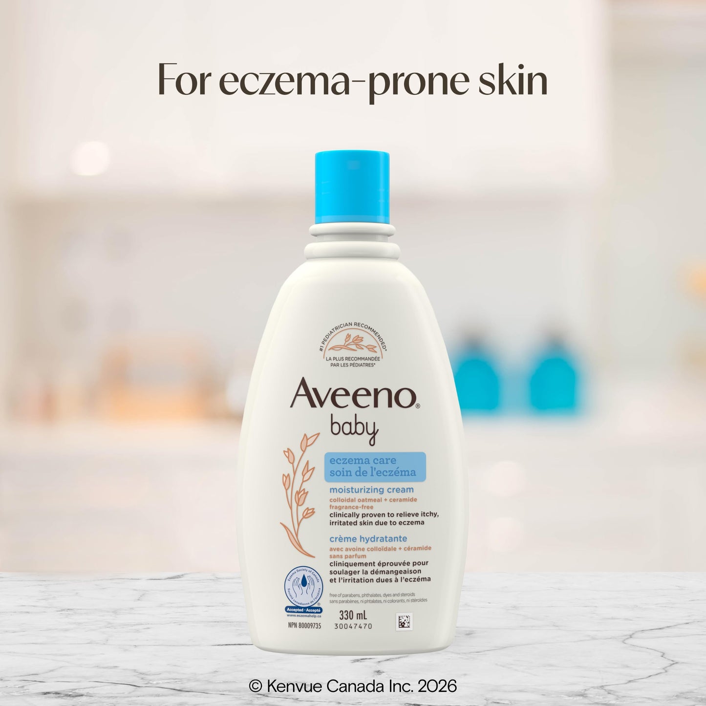 Aveeno Baby Eczema Care Daily Moisturizing Body Cream for Dry, Itchy Skin, Natural Colloidal Oat & Vitamin B5, Hypoallergenic & ph-Balanced, No Added Steroids, Phthalates, Parabens or Fragrance, 330mL