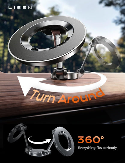 LISEN for MagSafe Car Mount, [24 Strong Magnet] 360° Rotation Magnetic Phone Holder Car Support Cellulaire Auto iPhone Car Holder Mount Dash Phone Mount for iPhone 17 Pro Max Air 16 Plus 15 14 13 12
