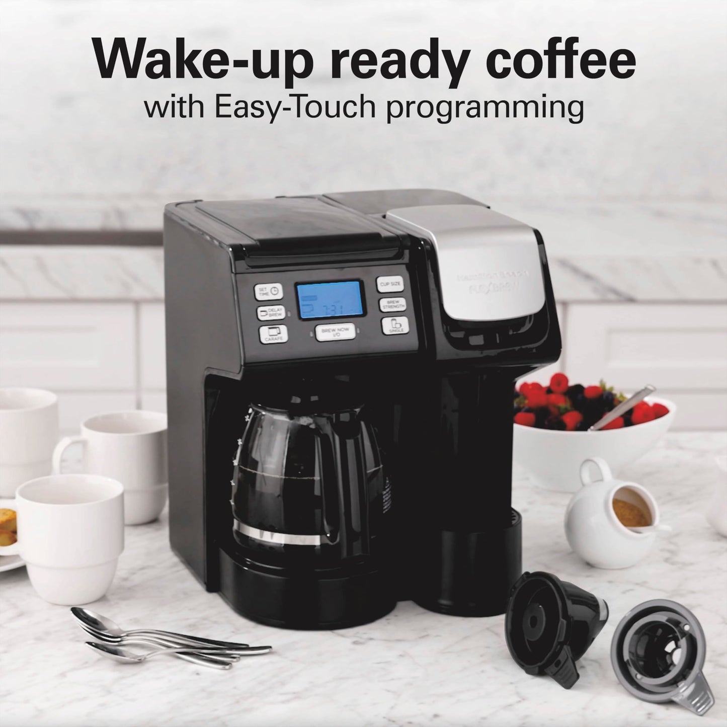 Hamilton Beach FlexBrew Trio 3-Way Coffee Maker, Single Serve & 12 Cup Drip Coffee Maker, Pod & Ground Coffee Compatible, Fast Brewing, Programmable, 56 oz Reservoir, Black (49902C) - Available at All In One Marketplace Canada
