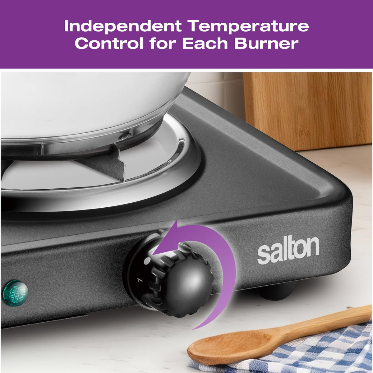Salton Portable Electric Hot Plate Double Burner 1800W | Dual Coil Countertop Stove with Adjustable Temp Control | 900W Each Burner | Compact Portable Stove for Dorms RVs Camping and Home Use (HP1941)