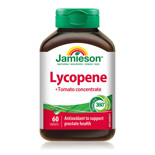 Jamieson Lycopene with Tomato Concentrate, 60 Caplets, Powerful Antioxidant and Supports Prostate Health. Gluten-Free, Lactose-Free, No Artificial Colours or Flavours, Proudly Canadian - Available at All In One Marketplace Canada