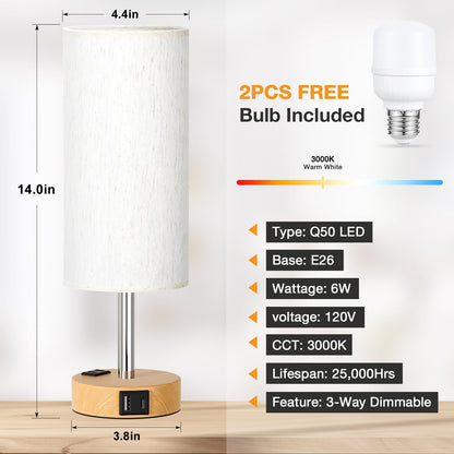 Table Lamp for Bedroom Set of 2 - Touch 3 Way Dimmable Bedside Lamps with USB C and A Ports, Night Lamp for Nightstand with AC Outlet, Desk Lamps for Living Room, Reading Room, Kids Room, Office - Available at All In One Marketplace Canada