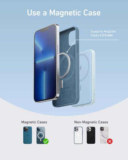 Anker 621 Magnetic Portable Charger (MagGo), 5,000mAh Wireless Power Bank with USB-C Cable, Magsafe-Compatible Battery Pack for iPhone 17/16/15/14/13/12 Series (Blue)