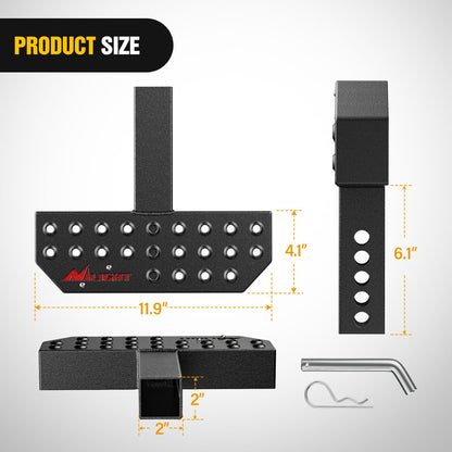 Nilight Hitch Step with 2" Hitch Receiver Rear Bumper Guard Protector 11.9 Inch with 5/8” Hitch Pin Clip Upgraded Textured Black Anti Slip Hitch Step Bar for Pickup Truck Car SUV Nilight