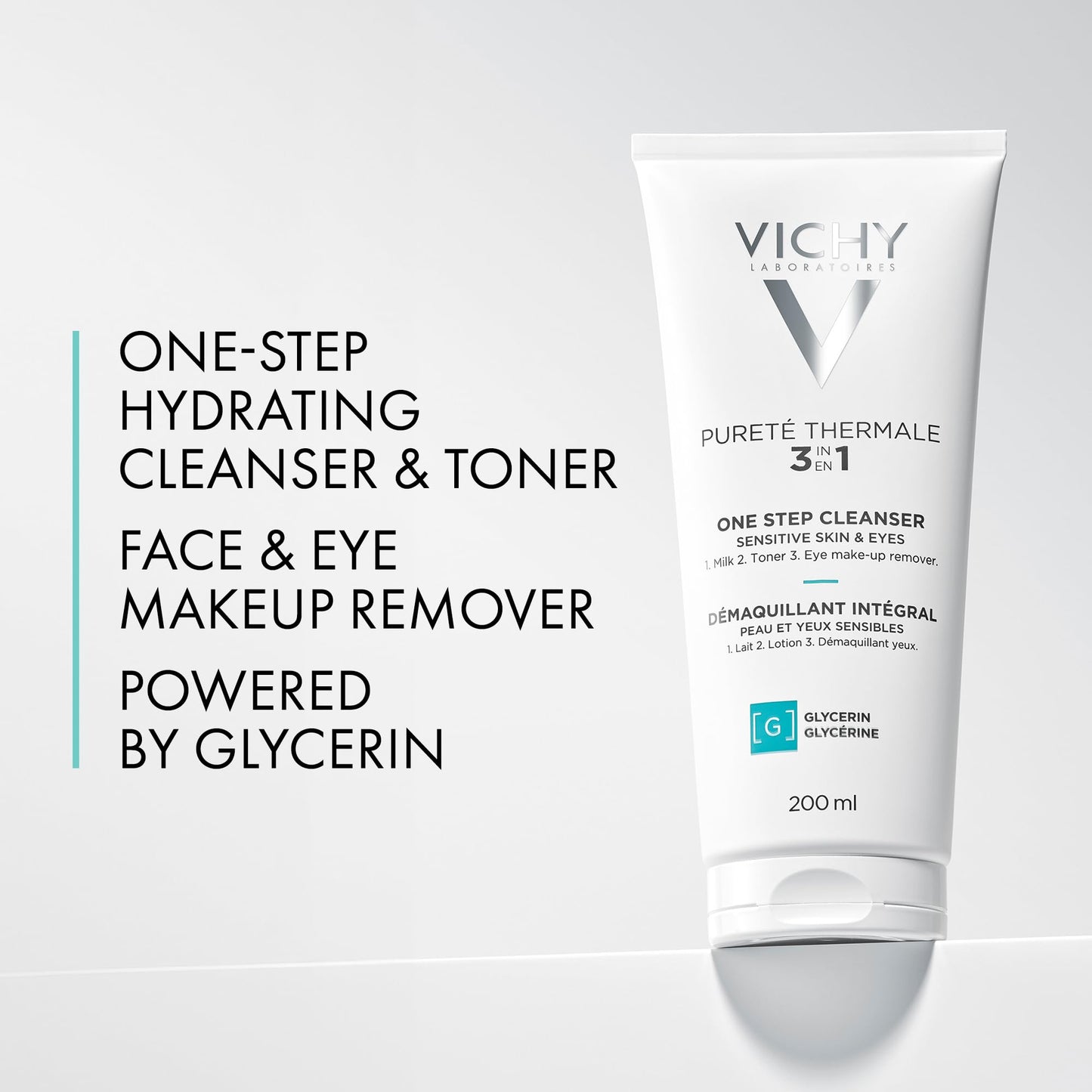 Vichy Gentle Facial Cleanser and Makeup Remover, Purete Thermal 3-in-1 Face Cleanser for Sensitive Skin, Hypoallergenic, Dermatologist Recommended, Paraben-Free, 200mL - Available at All In One Marketplace Canada