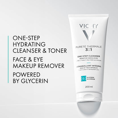 Vichy Gentle Facial Cleanser and Makeup Remover, Purete Thermal 3-in-1 Face Cleanser for Sensitive Skin, Hypoallergenic, Dermatologist Recommended, Paraben-Free, 200mL - Available at All In One Marketplace Canada