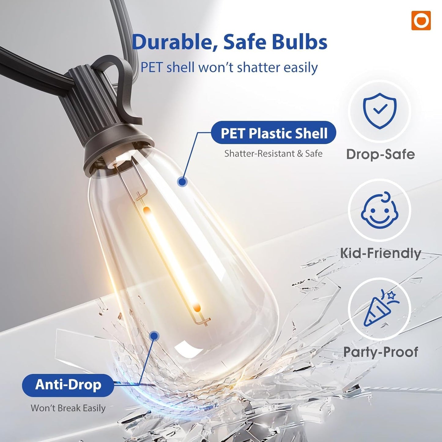addlon 100FT (50FTx2) Outdoor String Lights Waterproof Shatterproof with 32 LED Edison Bulbs, Dimmable Connectable Patio Lights for Backyard Garden Balcony Party, Warm Yellow, Energy-Saving - Available at All In One Marketplace Canada