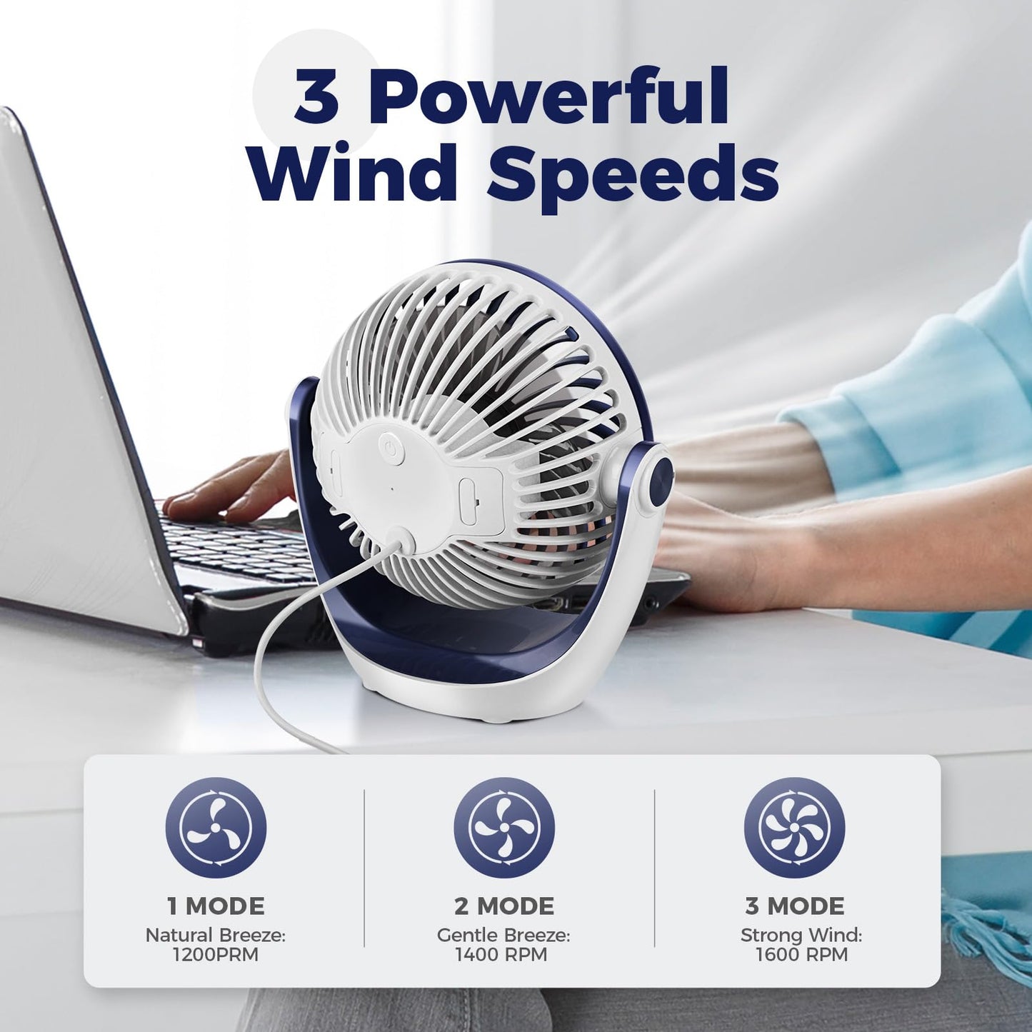 OCOOPA Small USB Desk Fan Table Fan 5'' with Strong Airflow & Quiet Operation, Portable Cooling Mini Fan 3 Speed, 360°Rotatable Head for Home Office Bedroom Desktop