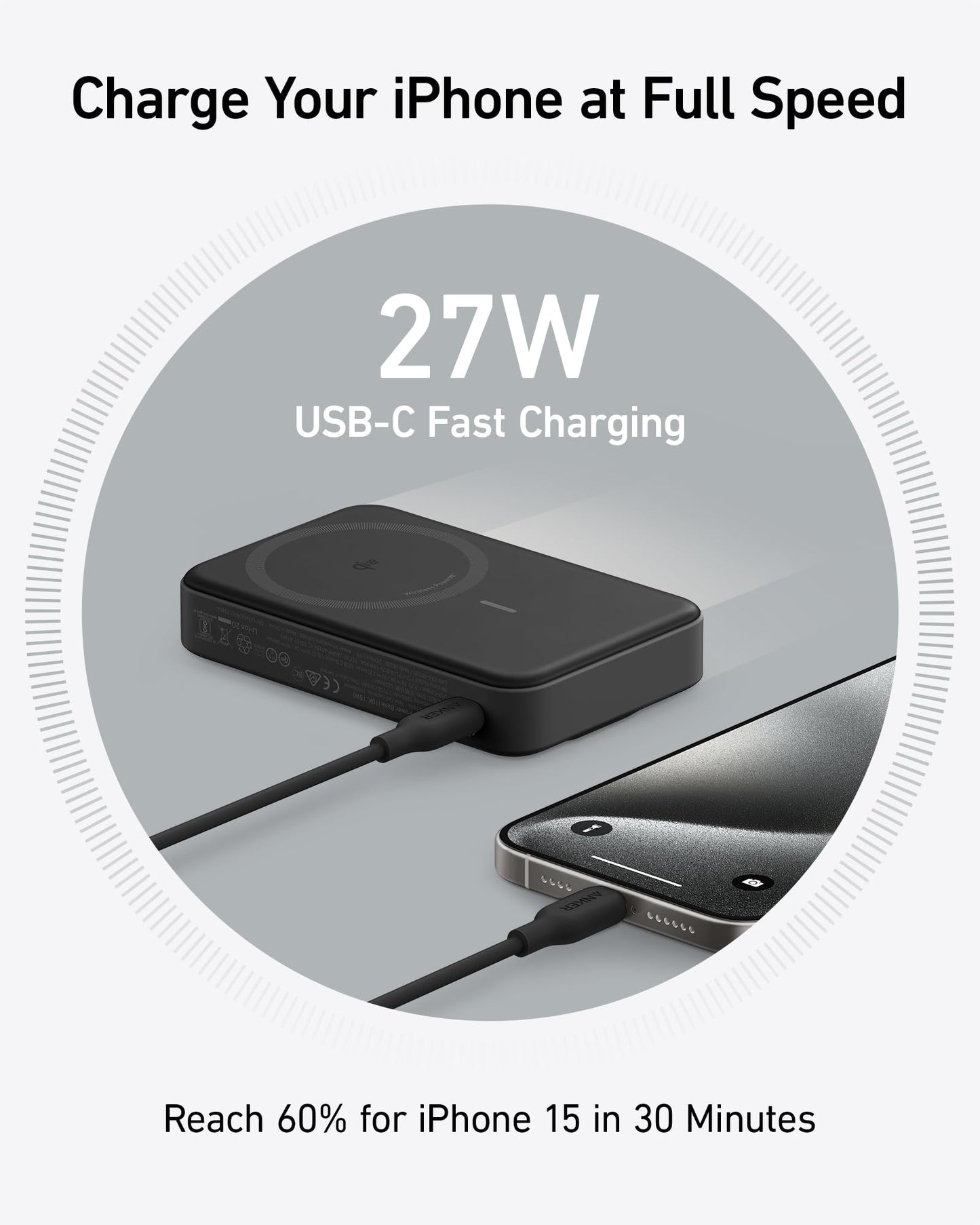 Anker MagGo Power Bank, Qi2 Certified 15W Ultra-Fast MagSafe-Compatible Portable Charger, 10,000mAh Battery Pack with Smart Display, Foldable Stand, for iPhone 17/16/15/14/13/12 (USB-C Cable Included)