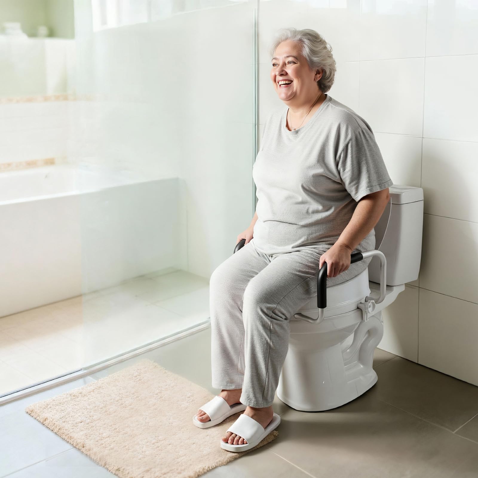 VEVOR Raised Toilet Seat with Arms, 300 lbs Load Capacity, 4-Inch Lift Height, Widened Commode Elevated Toilet Seat Riser with Padded Handles for Seniors, Elderly, Handicap, Disabled, and Adults Use VEVOR