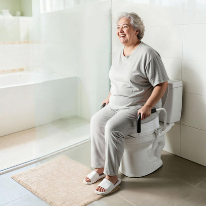 VEVOR Raised Toilet Seat with Arms, 300 lbs Load Capacity, 4-Inch Lift Height, Widened Commode Elevated Toilet Seat Riser with Padded Handles for Seniors, Elderly, Handicap, Disabled, and Adults Use VEVOR