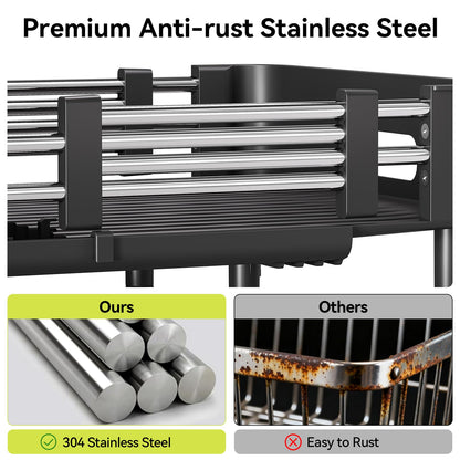 Urackify Extendable Dish Drying Rack, Dual Part Dish Drainers with Non-Scratch and Movable Cutlery Drainer and Drainage Spout, Adjustable Dish Rack for Kitchen,Black - Available at All In One Marketplace Canada