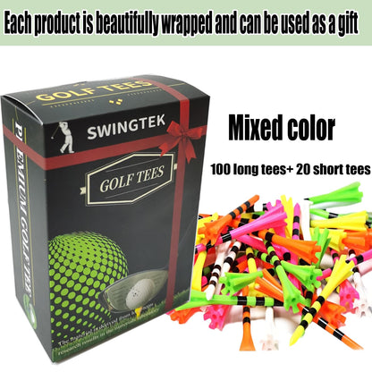 SWINGTEK 120 Pack Plastic Golf Tees,Contain 100 pcs 3-1/4 Inch Unbreakable Long Tees and 20 Short Tees,Mixed Color,Frictional Resistance Reduction - Available at All In One Marketplace Canada
