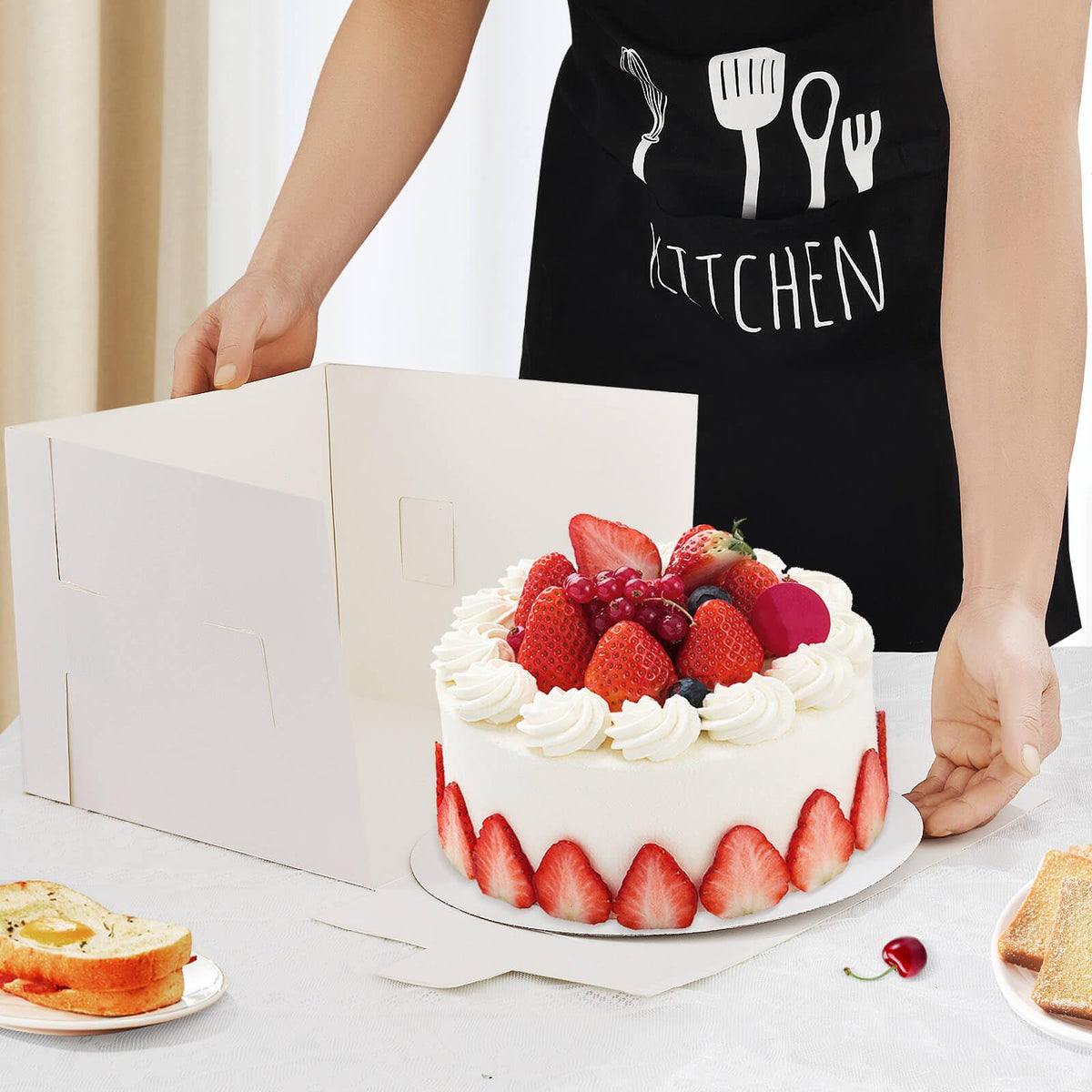 10 Pcs 12x12x10 10x10x8 Cake Boxes Set (5 Boxes & 5 Boards) with Windows Large in 2 Sizes Tall Bakery Boxes Disposable Carrier Take Out Container, Boxes in 2 Tier for Valentine's Day 🍁 All In One Marketplace Canada