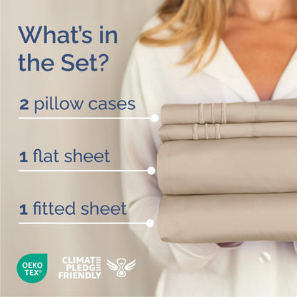Queen Size 4 Piece Sheet Set - Comfy Breathable & Cooling Sheets - Hotel Luxury Bed Sheets for Women & Men - Deep Pockets, Easy-Fit, Extra Soft & Wrinkle Free Sheets - Cream Oeko-Tex Bed Sheet Set
