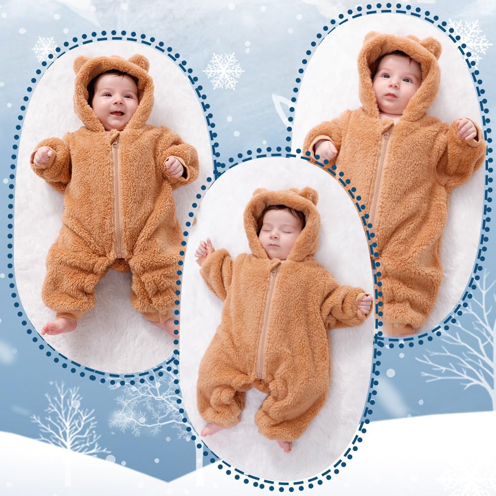 AiWMGL Baby Bear Hooded Fleece Romper Snowsuit, Brown, 0-3 M 🍁 All In One Marketplace Canada