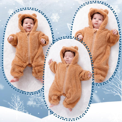 AiWMGL Baby Bear Hooded Fleece Romper Snowsuit, Brown, 0-3 M 🍁 All In One Marketplace Canada
