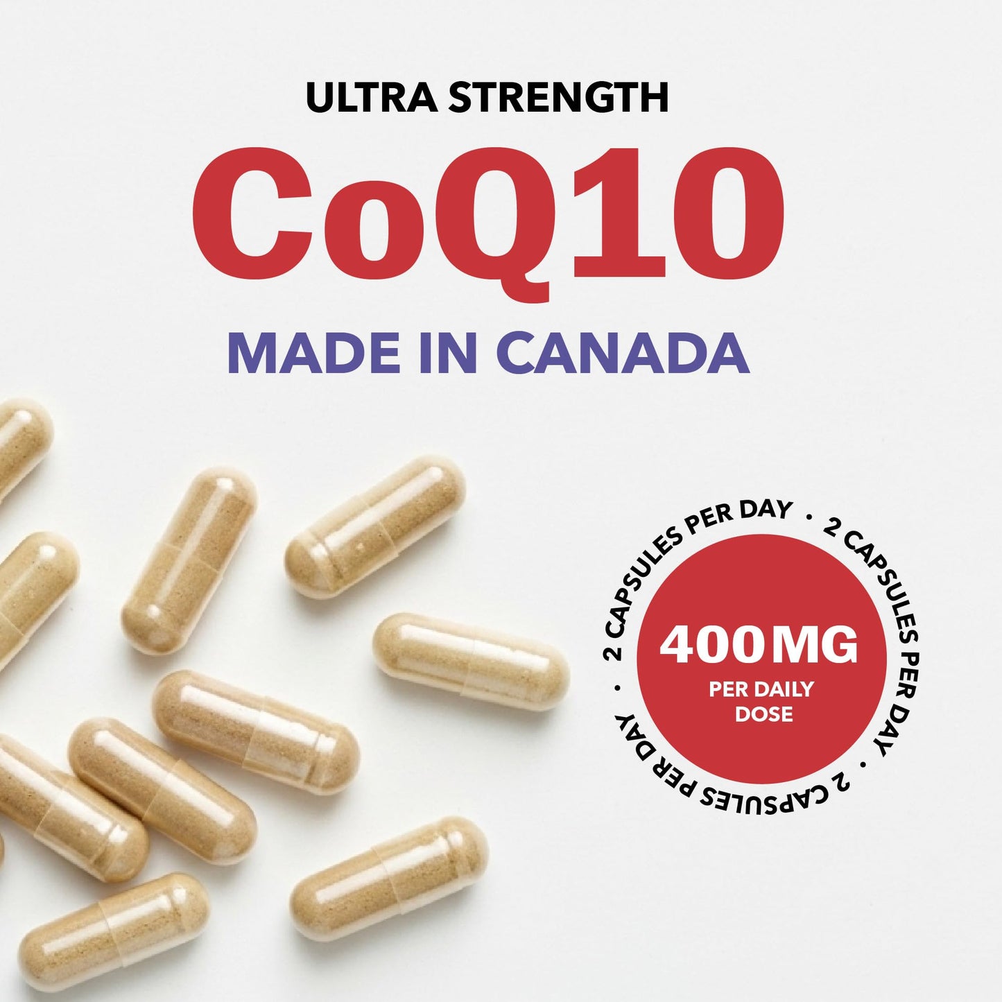 CoQ10 Supplement | Ultra Strength 400MG Per Daily Dose | Migraine, Headache & Heart Health Support | Coenzyme Q10 to Reduce Migraine Frequency & Support Cardiovascular Health | Made in Canada & Non-GMO | 30 Day Supply | 60 Ct - Available at All In One Marketplace Canada