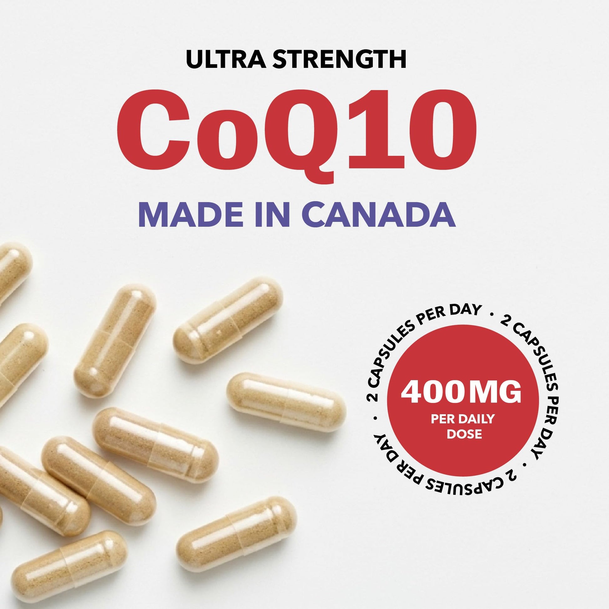 CoQ10 Supplement | Ultra Strength 400MG Per Daily Dose | Migraine, Headache & Heart Health Support | Coenzyme Q10 to Reduce Migraine Frequency & Support Cardiovascular Health | Made in Canada & Non-GMO | 30 Day Supply | 60 Ct - Available at All In One Marketplace Canada