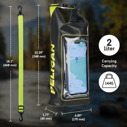 Pelican Marine IP68 Waterproof Dry Bag 2L w/Phone Pouch/Case - Black/Yellow Pelican