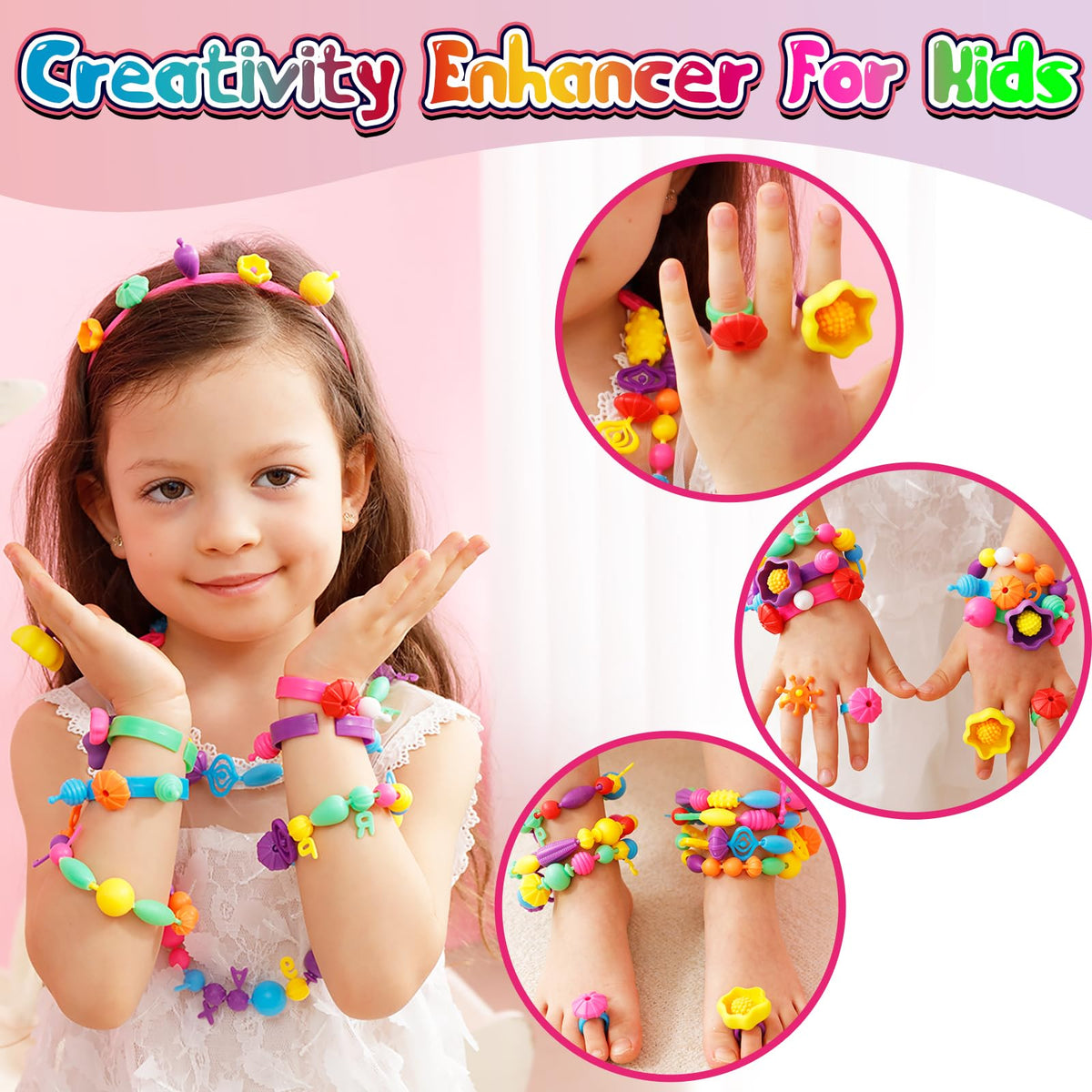 FunzBo Snap Pop Beads for Girls Toys Kids Jewelry Making Kit Pop-Bead Art and Craft Kits DIY Bracelets Necklace Hairband and Rings Toy for Age 3 4 5 6 7 8 Year Old Girl Christmas Gifts (Large) 🍁 All In One Marketplace Canada