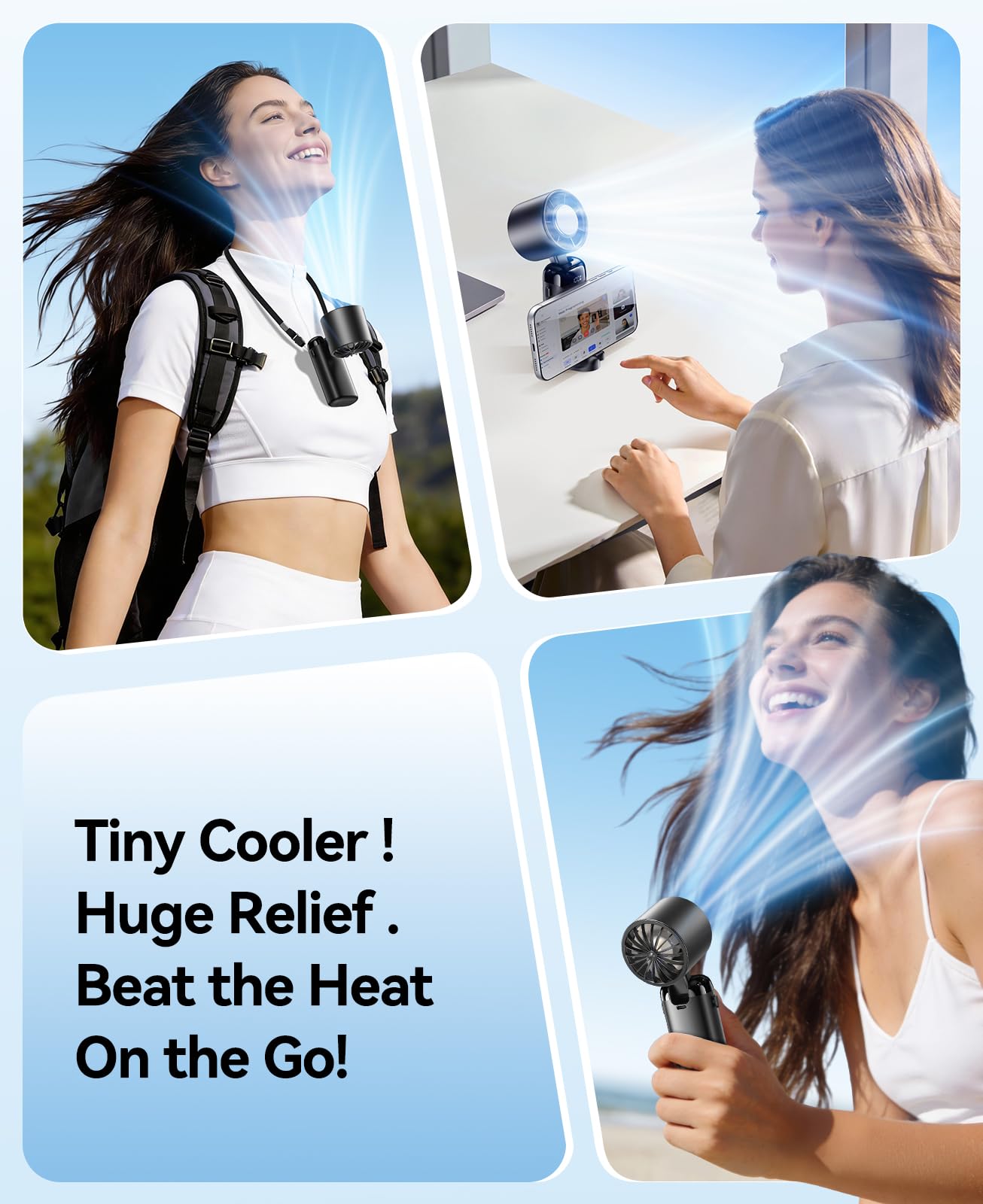 KIMMOO Portable Handheld Turbo Fan with Ice Cooler, Powerful 21000 RPM, Speed (1-199), Up to 14Hrs Cooling, Rechargeable Personal Fan (Black) - Available at All In One Marketplace Canada