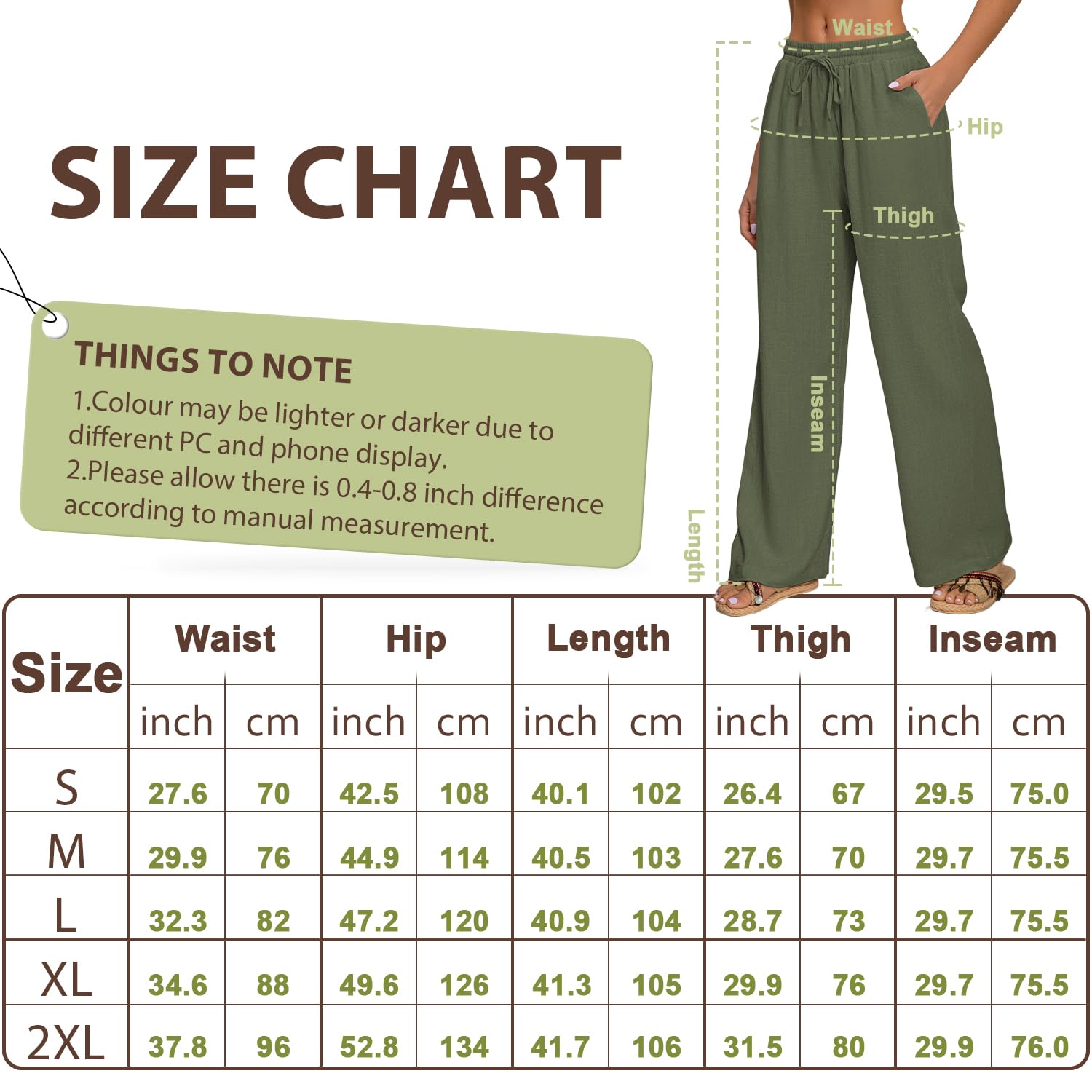 AISEW Women's Cotton Linen Palazzo Pants Drawstring Elastic Waist Casual Wide Leg Long Lounge Trousers with Pockets (Beige, 7031M)