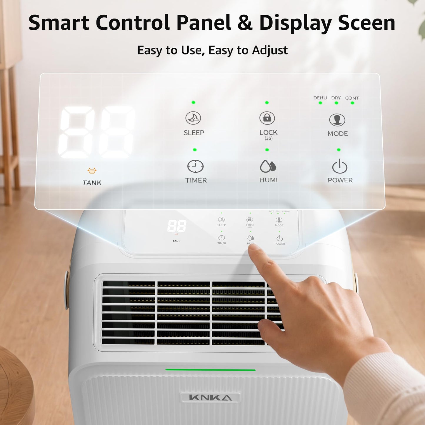 Dehumidifier for Basement with Drain Hose Max 34 Pints, KNKA 2500 Sq.Ft Dehumidifiers for Home, Large Room, Bathroom, Three Operation Modes, Intelligent Humidity Control, Dry Clothes, 24HR Timer