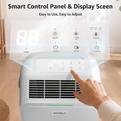 Dehumidifier for Basement with Drain Hose Max 34 Pints, KNKA 2500 Sq.Ft Dehumidifiers for Home, Large Room, Bathroom, Three Operation Modes, Intelligent Humidity Control, Dry Clothes, 24HR Timer