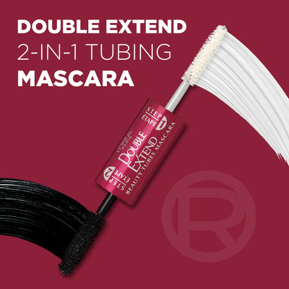 L’Oréal Paris Double Extend Tubing Mascara, Smudge-Free Formula Nourish Lashes, Beauty Tubes Lengthening, Blackest Black, 5ml - Available at All In One Marketplace Canada
