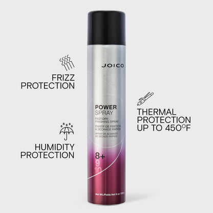 Joico Power Spray Fast-Dry Finishing Spray | Strong Hold, Level 8 | For Most Hair Types | Protect Against Heat & Humidity | Protect Against Pollution & Harmful UV | Paraben & Sulfate Free | 72 Hour Hold, 300mL Joico