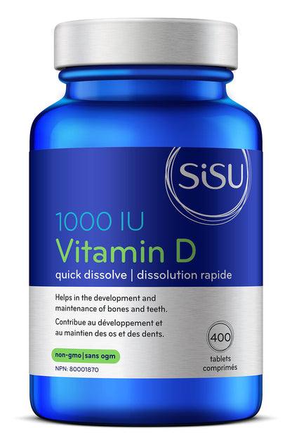 SISU Vitamin D 1000 IU, Unflavoured | Essential to Proper Calcium Absorption and Preventing Bone Loss | 400 Tiny, Quick-Dissolving Tablets | Gluten Free, Dairy Free, Non-GMO SISU