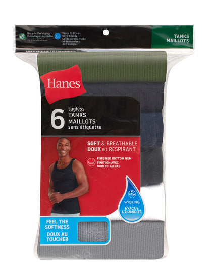 Débardeur côtelé en coton Hanes pour homme, 6 paquets, assorti, taille S