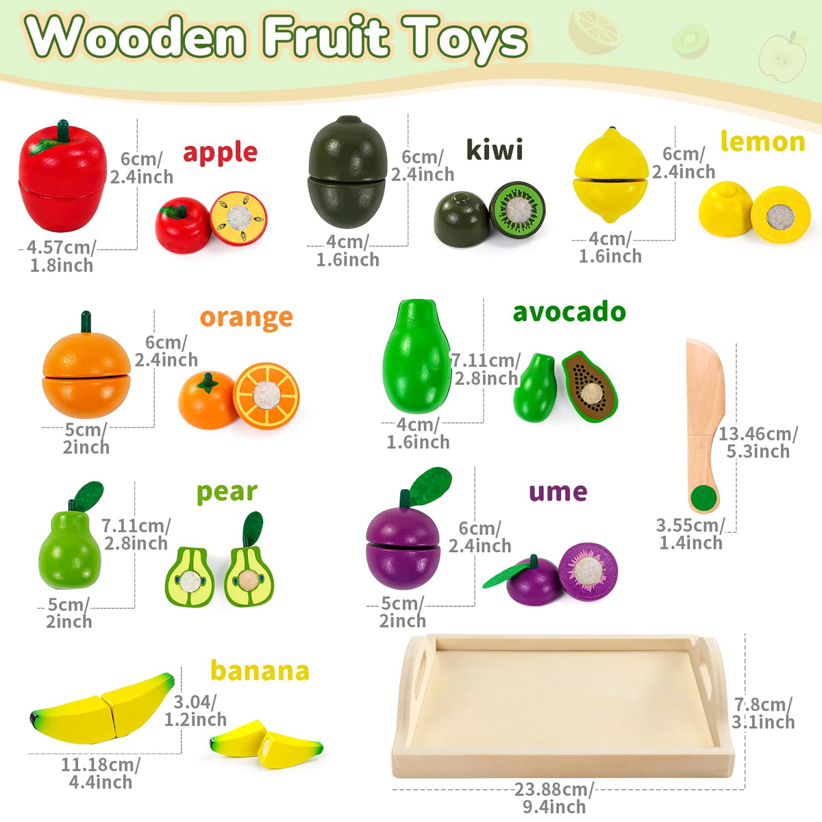 Wooden Play Food Set with Fruit Cutting, Montessori Toys for 2 Year Olds 🍁 All In One Marketplace Canada